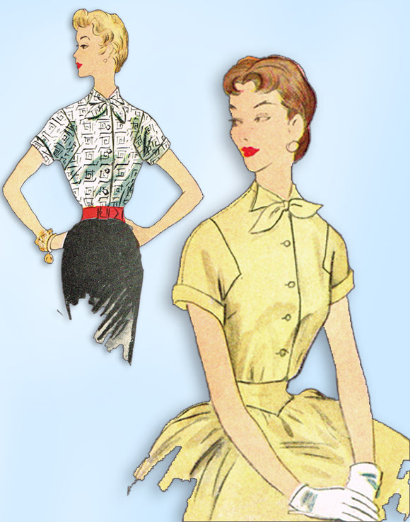 1950s Vintage McCalls Sewing Pattern 9771 Charming Misses Blouse Size 32 Bust