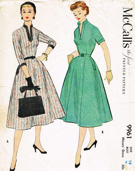 McCall 9961: 1950s Charming Misses Street Dress Size 36 B Vintage Sewing Pattern
