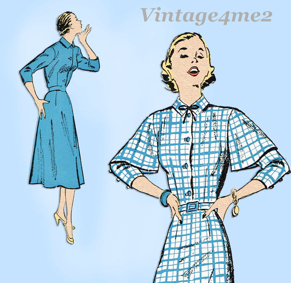 New York 1006: 1940s Uncut Misses Dress Cute Sleeves 32 B Vintage Sewing Pattern