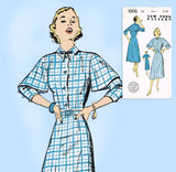 New York 1006: 1940s Uncut Misses Dress Cute Sleeves 32 B Vintage Sewing Pattern