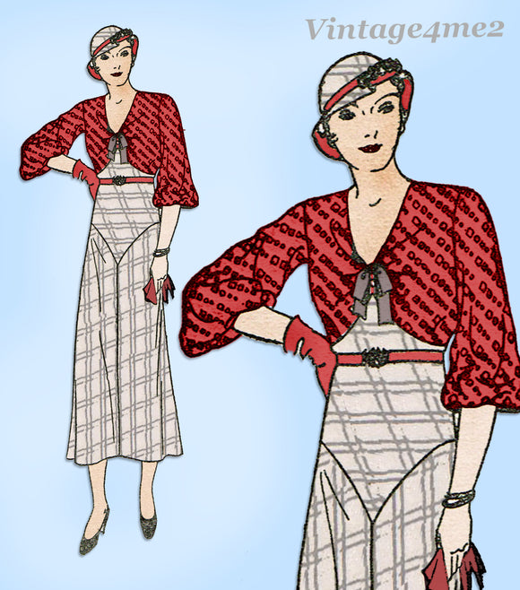 New York 1023: 1930s Uncut Misses Street Dress Sz 34 Bust Vintage Sewing Pattern