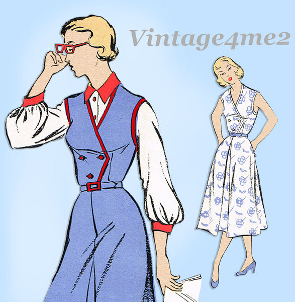  New York 1034: 1950s Uncut Misses Jumper Dress Sz 35 B Vintage Sewing Pattern