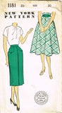 New York 1181: 1950s Uncut Misses Skirt w Pockets Sz 30 W Vintage Sewing Pattern