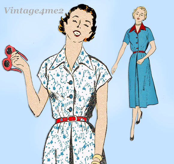 New York 1195: 1950s Uncut Misses Shirtwaist Dress 37B Vintage Sewing Pattern