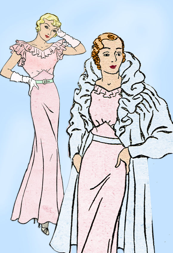 New York 1211: 1930s Plus Size Evening Gown & Coat Sz 40B Vintage Sewing Pattern - Vintage4me2