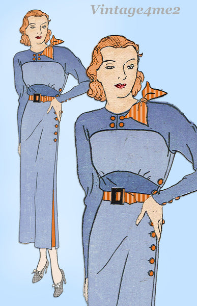 New York 1222: 1930s Uncut Junior Misses Dress Sz 29 Bust Vintage Sewing Pattern