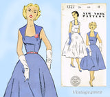 New York 1327: 1950s Flattering Misses Sun Dress Sz 30 B Vintage Sewing Pattern