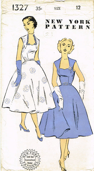 New York 1327: 1950s Flattering Misses Sun Dress Sz 30 B Vintage Sewing Pattern