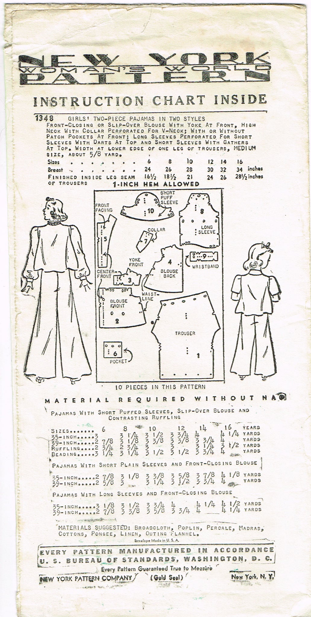 1940s Vintage Hollywood Pattern 1615 WWII Little Girls Pant Suit Sz 10 –  Vintage4me2