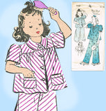 New York 1348: 1940s Uncut Little Girls Pajamas Size 14 Vintage Sewing Pattern