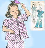 New York 1348: 1940s Uncut Little Girls Pajamas Size 14 Vintage Sewing Pattern