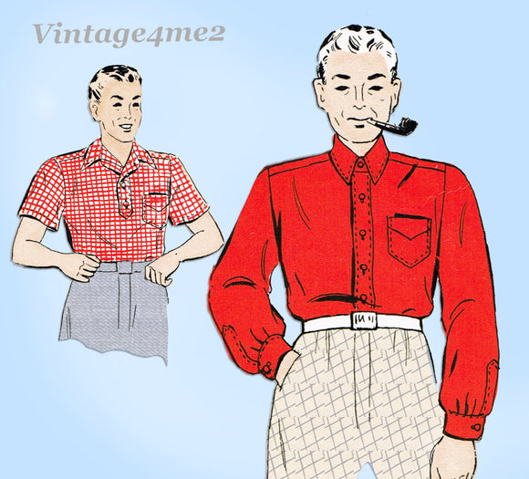 New York 1378: 1930s Classic Men's Sports Shirt 16in Neck Vintage Sewing Pattern