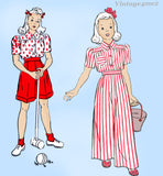 New York 1465: 1940s Uncut Girls Slacks & Blouse Size 10 Vintage Sewing Pattern