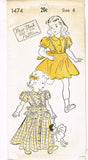 New York 1474: 1940s Uncut Girls Dress or Housecoat Sz 6 Vintage Sewing Pattern