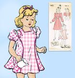 1940s Vintage New York Sewing Pattern 1493 Sweet Uncut Toddler Girls Dress Sz 6