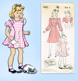 1940s Vintage New York Sewing Pattern 1493 Sweet Uncut Toddler Girls Dress Sz 6