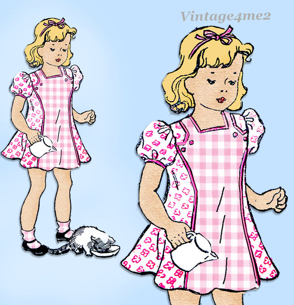 1940s Vintage New York Sewing Pattern 1493 Sweet Uncut Toddler Girls Dress Sz 6