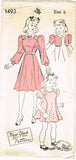 1940s Vintage New York Sewing Pattern 1493 Sweet Uncut Toddler Girls Dress Sz 6