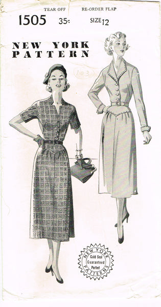 New York 1505: 1950s Uncut Flattering Misses Dress 30 B Vintage Sewing Pattern
