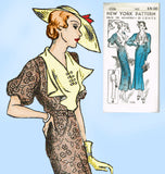 New York 1536: 1930s Uncut Misses Street Dress 36 Bust Vintage Sewing Pattern