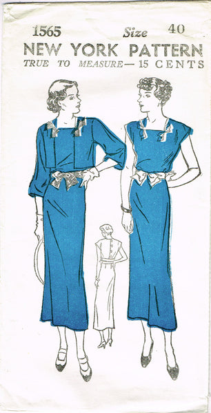 New York 1565: 1930s Uncut Misses Dress & Jacket Sz 40 B Vintage Sewing Pattern