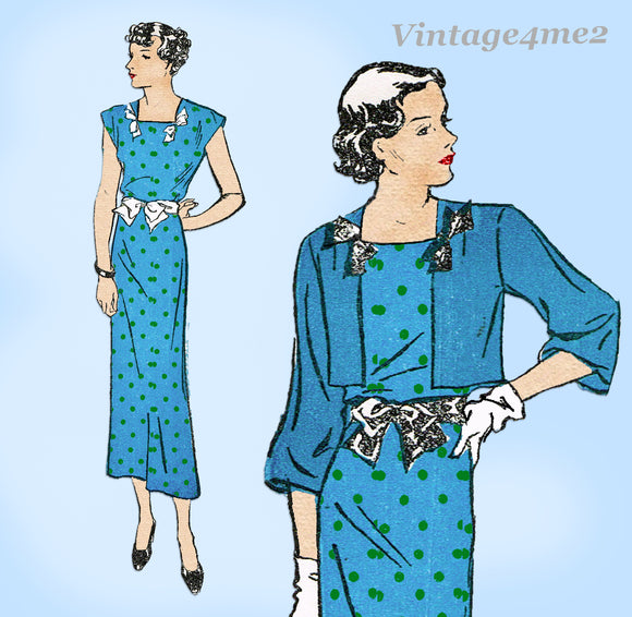 New York 1565: 1930s Uncut Misses Dress & Jacket Sz 40 B Vintage Sewing Pattern