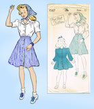 1940s Vintage New York Sewing Pattern 1567 Uncut WWII Girls Shirtwaist Dress 12