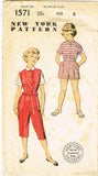 1940s Vintage New York Sewing Pattern 1571 Uncut Little Girls Play Clothes Sz 8