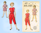 1940s Vintage New York Sewing Pattern 1571 Uncut Little Girls Play Clothes Sz 8