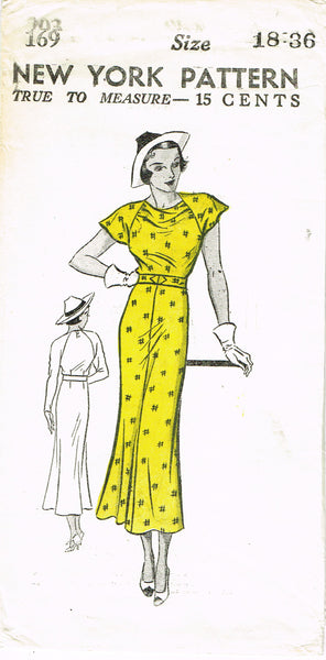 New York 169: 1930s Uncut Misses Street Dress Size 36 B Vintage Sewing Pattern