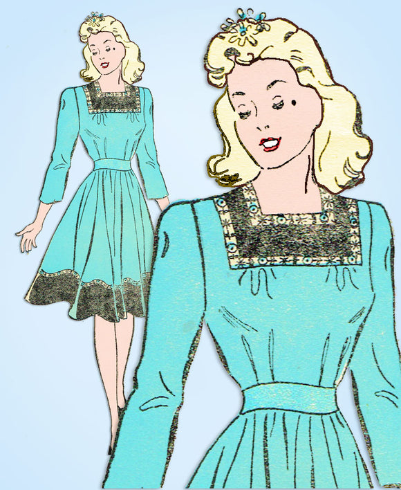 1940s Vintage New York Sewing Pattern 1698 Misses Dancing Dress Size 36 Bust -Vintage4me2