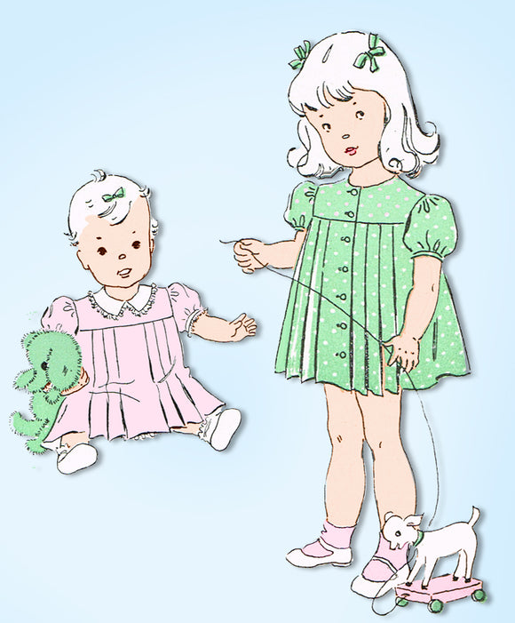 1940s Original Vintage New York Pattern 1777 Baby Girls Pleated Dress Size 6 mos
