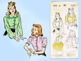 1940s Vintage New York Sewing Pattern 1826 Sweet Uncut Girls WWII Blouse Size 12
