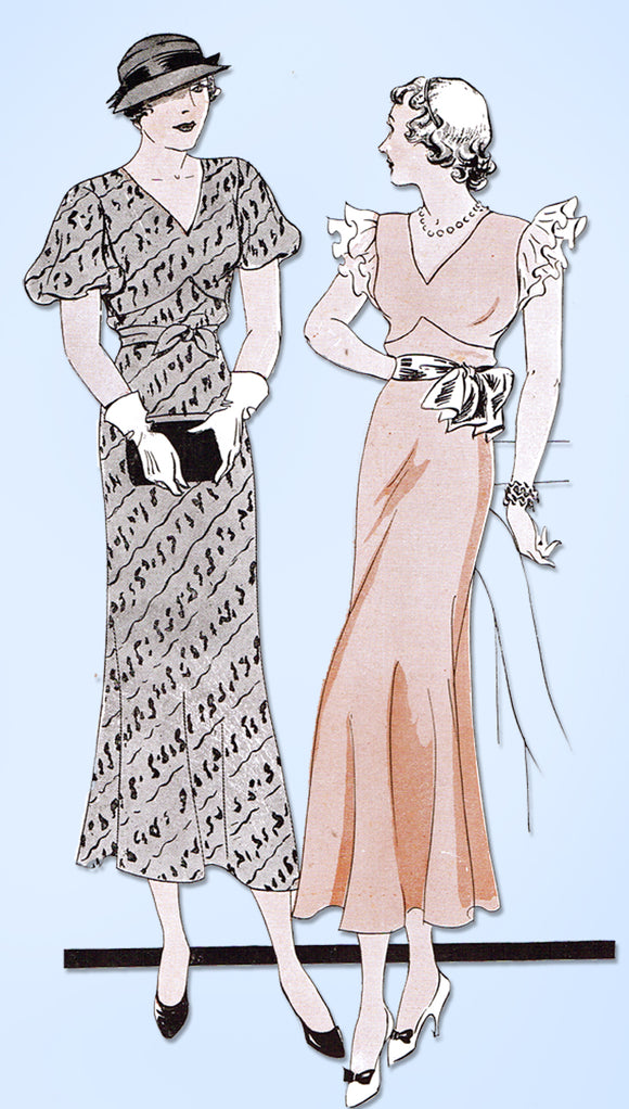 1930s Vintage WT Grant Sewing Pattern 225 Misses Afternoon Dress Size 36 Bust