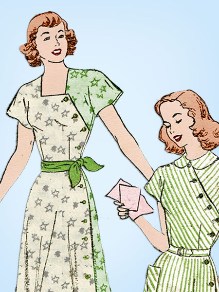 1940s Vintage New York Sewing Pattern 300 Misses Assymetrical Dress Size 37 Bust Vintage4me2