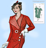 New York 313: 1930s Uncut Misses Coat Dress Size 36 Bust Vintage Sewing Pattern
