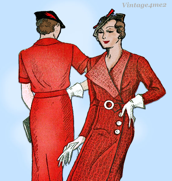 New York 313: 1930s Uncut Misses Coat Dress Size 36 Bust Vintage Sewing Pattern