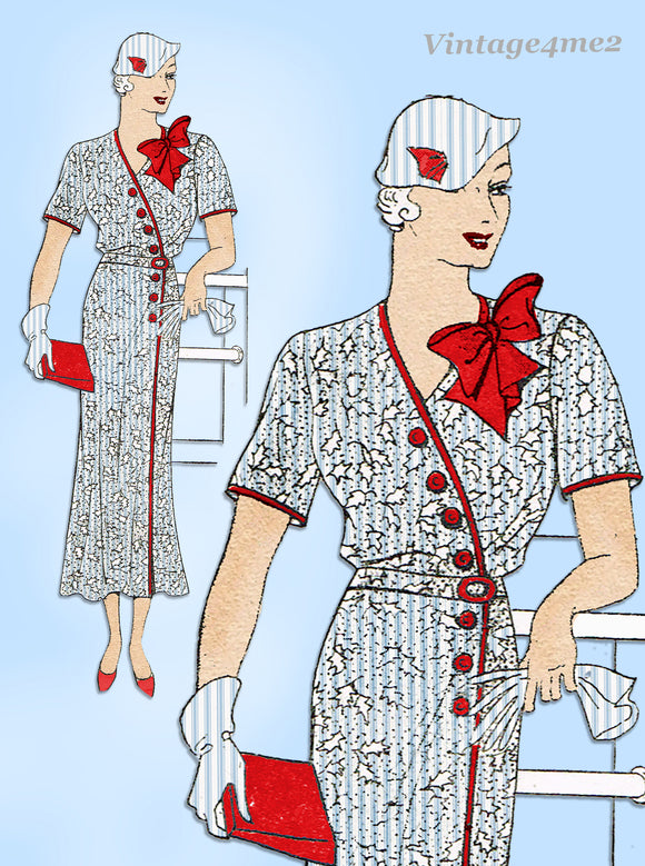 New York 4007: 1930s Uncut Plus Size Women's Dress Sz 40 B Vintage Sewing Pattern
