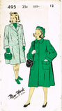 1950s Vintage New York Sewing Pattern 495 Uncut Little Girls Over Coat Sz 12