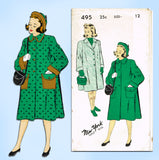 1950s Vintage New York Sewing Pattern 495 Uncut Little Girls Over Coat Sz 12