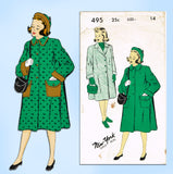 1950s Vintage New York Sewing Pattern 495 Uncut Little Girls Over Coat Sz 14