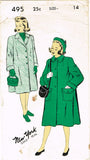 1950s Vintage New York Sewing Pattern 495 Uncut Little Girls Over Coat Sz 14