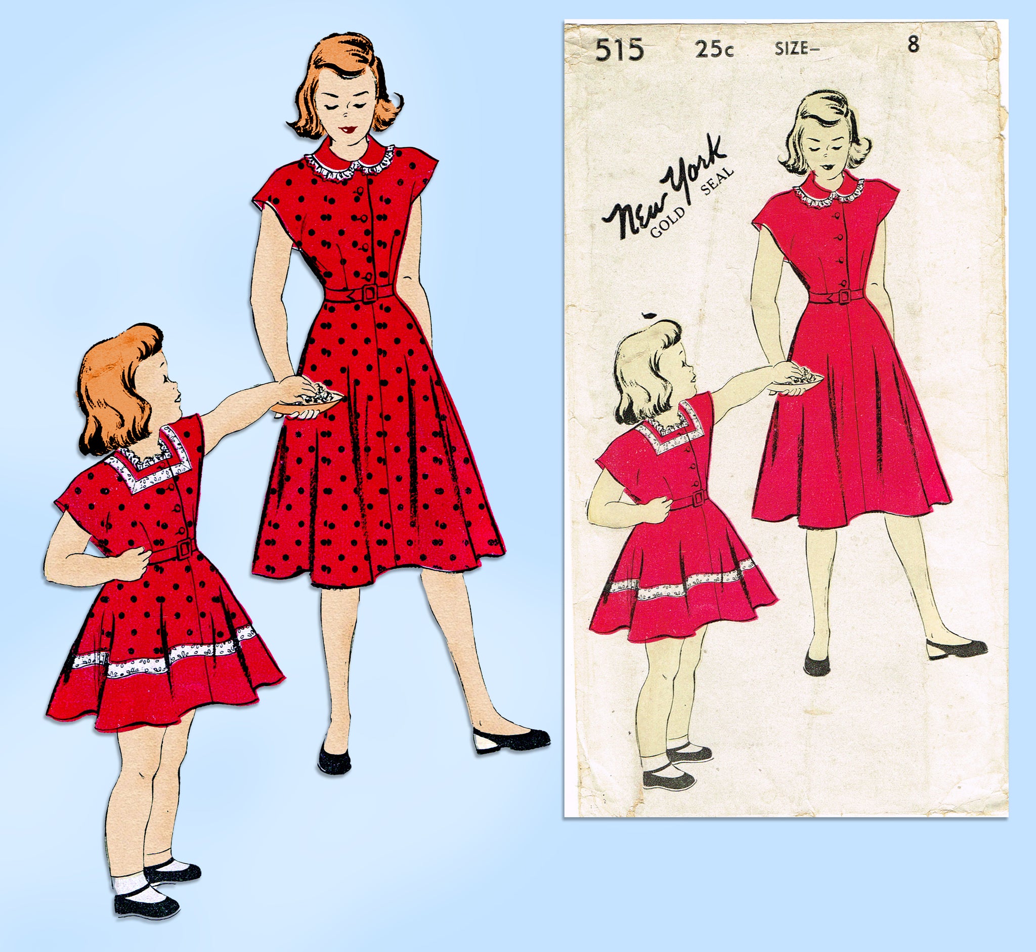 1950s Vintage New York Sewing Pattern 515 Uncut Little Girls Dress Sz8 –  Vintage4me2
