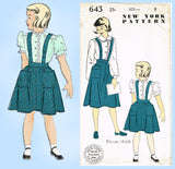 1950s Vintage New York Sewing Pattern 643 Uncut Little Girls Suspender Skirt Size 8