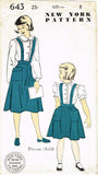 1950s Vintage New York Sewing Pattern 643 Uncut Little Girls Suspender Skirt Size 8