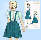 1950s Vintage New York Sewing Pattern 643 Uncut Little Girls Suspender Skirt Size 8