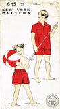 1950s Vintage New York Sewing Pattern 645 Uncut Little Boy's Swim Suit & Shirt Sz 10