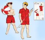 1950s Vintage New York Sewing Pattern 645 Uncut Little Boy's Swim Suit & Shirt Sz 10