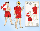 1950s Vintage New York Sewing Pattern 645 Uncut Little Boy's Swim Suit & Shirt Sz 10