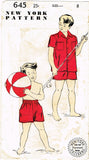1950s Vintage New York Sewing Pattern 645 Uncut Little Boy's Swim Suit & Shirt Sz 8